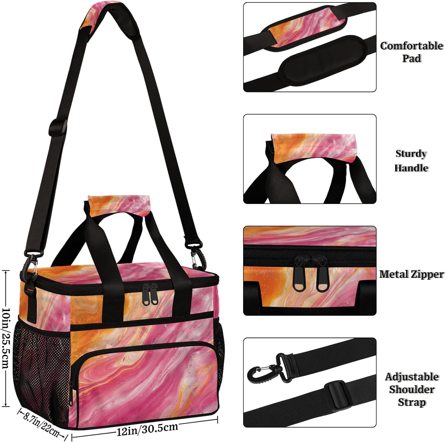 Abstract Marble Pink Insulated Picnic Backpack Lunch Box for Women Men Picnic Basket Tote Lunch Bag Picnic Bag Portable Lunch Bags for Picnic, Beach, Work, Trip,Office, Camp