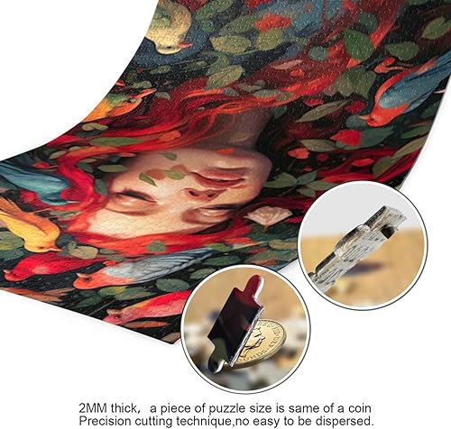 Miniatura 3 de Bird Pretty Girl Jigsaw Puzzles 500 Pieces for Adults,Learning Educational Puzzles,Difficult and Challenge Families Toys with Mesh Storage Bag