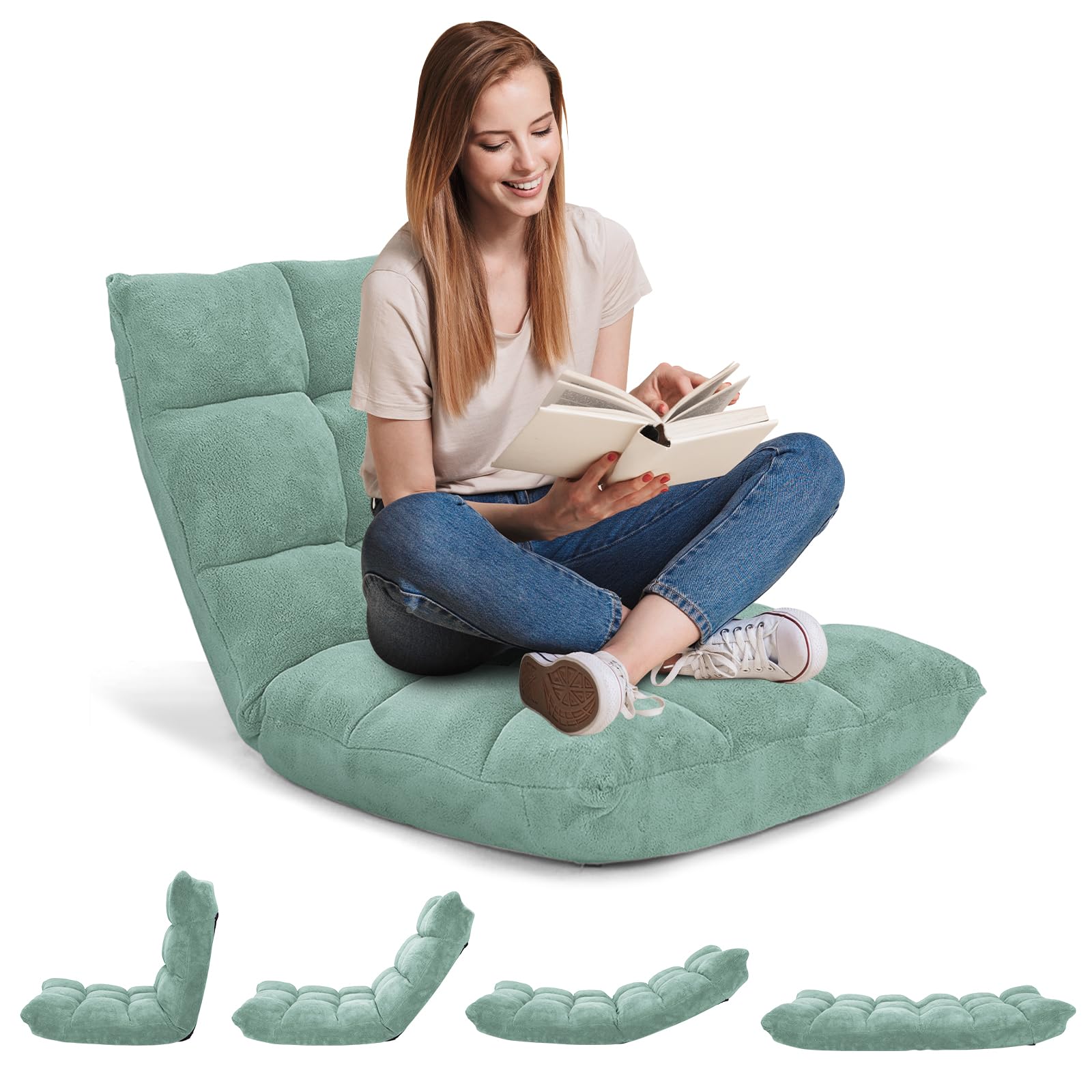 RELAX4LIFE Silla de Suelo Plegable, sofá Perezoso, Silla de meditación, Silla de Suelo con Respaldo Ajustable, para el hogar o la Oficina, Color a Elegir (Verde Menta)