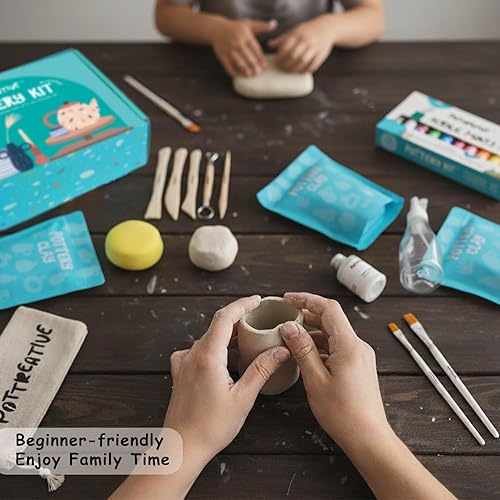 Miniatura 3 de Kit de arcilla seca al aire para principiantes, juego de cerámica todo en uno con herramientas de escultura, pinturas, barniz, kit de manualidades