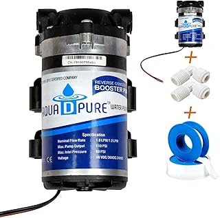 Aqua D Pure RO 100 GPD 24V Booster Pump with Pump Connector (2 Pieces , Silver/Black)