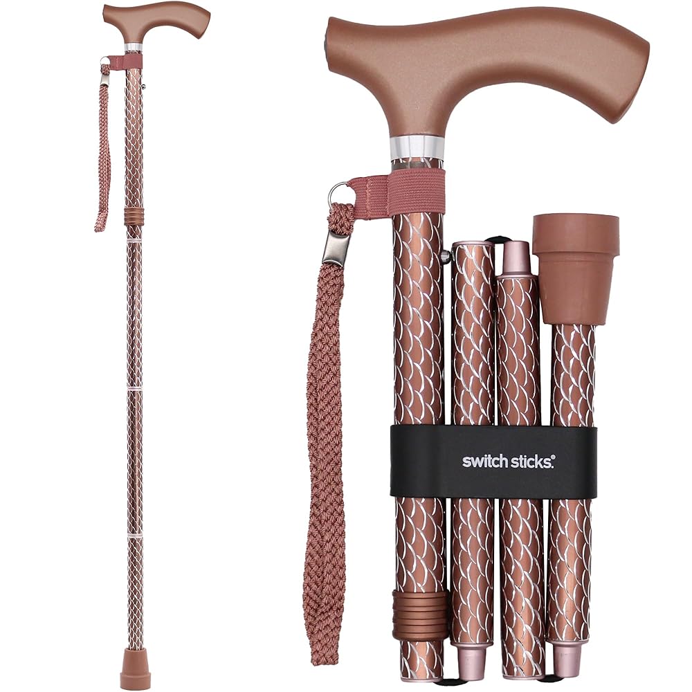 Switch Sticks Folding Walking Cane For Women & Men - Adjustable 32-37 In, Lightweight With Ergonomic Wood Handle, Slip-Resistant Rubber Tip Supports 264 Lbs - Canes For Women For Stability (FSA/HSA)