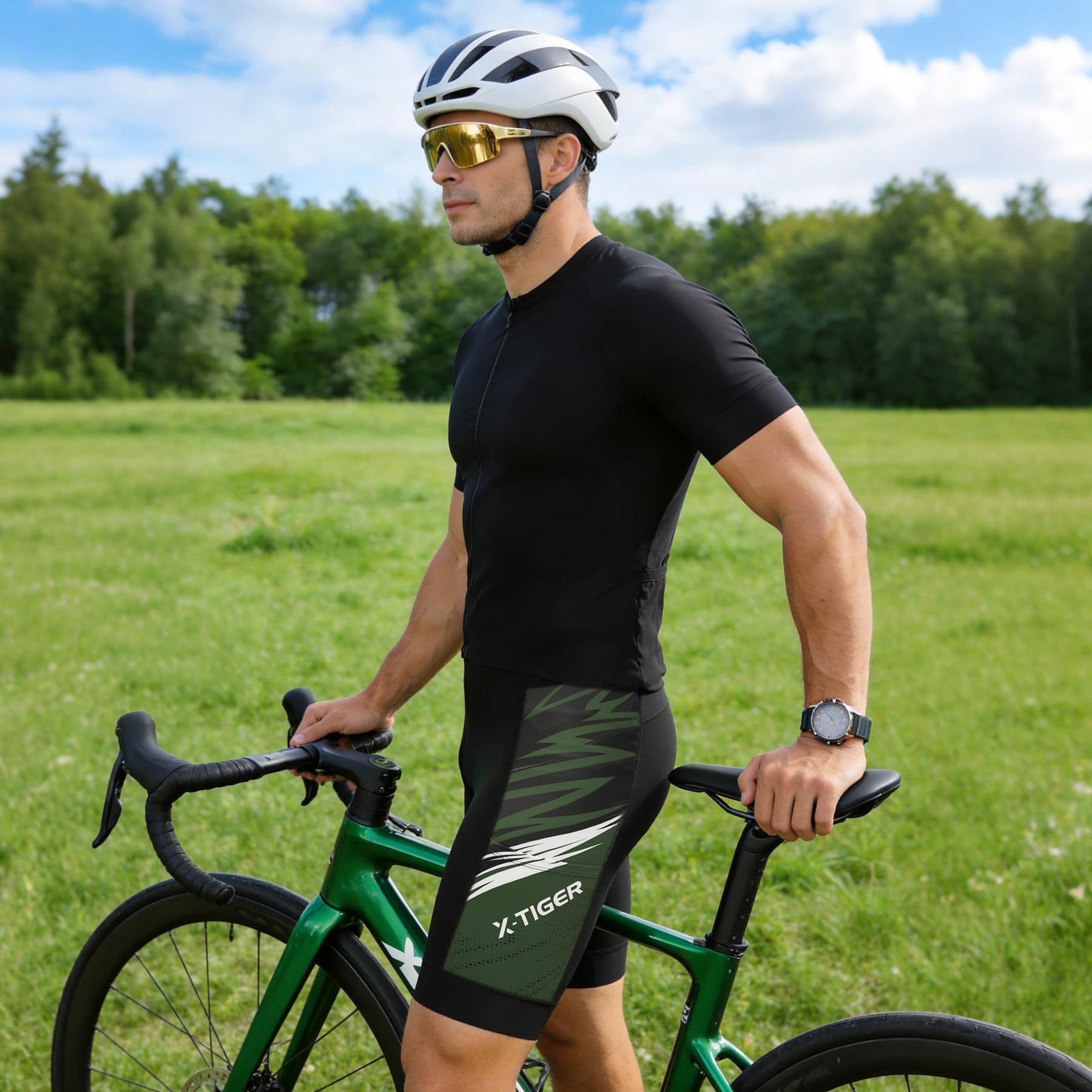 X-TIGER Radlerhose Herren 5D Gepolstert Radhose Kurz Fahrradhose Rennrad Hose 3 Taschen rutschfeste Hosenbeine Elastische