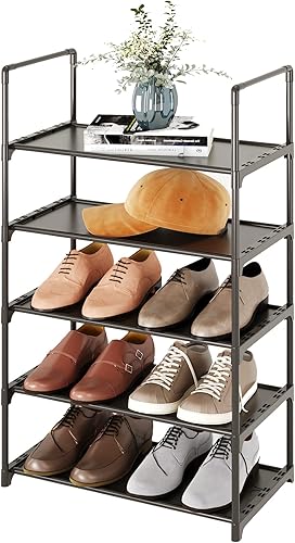 Miniatura 8 de Zapatero grande de 10 niveles, 20-25 pares de estantes resistentes para zapatos, soporte alto para zapatos de entrada, pasillo y armario (negro)