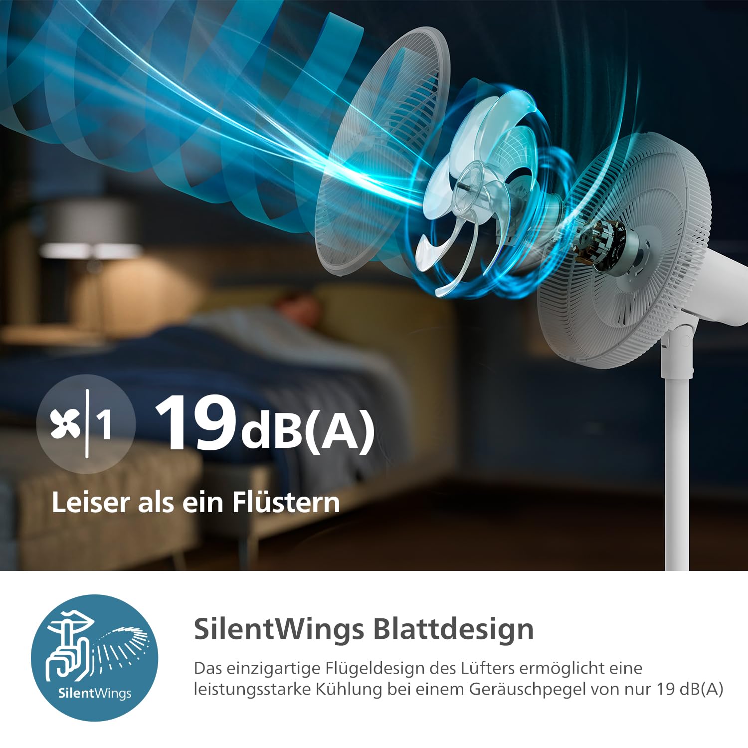 PHILIPS Ventilator Serie 2000 SilentWings 19 dB 2-in-1 Tisch- & Standventilator Weiß CX2550/00