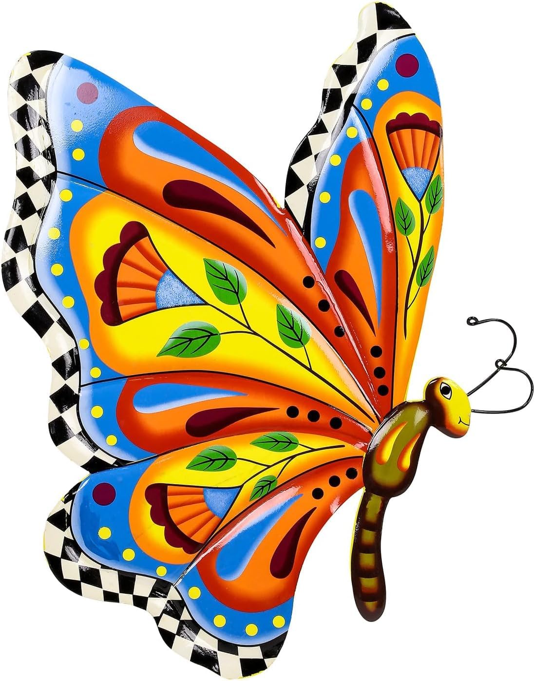 Metal Butterfly Outdoor Wall Art Decor - 16.5” Handcrafted Mexican Talavera Style Celestial Wall Sculptures - Hanging Artwork for Indoor Outdoor Living Room, Garden, Patio, Yard, Fence Decoration