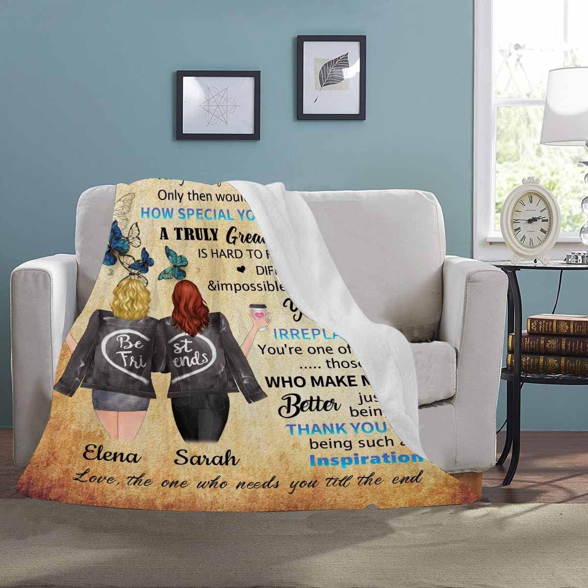 Custom Bestie Throw Blanket with Name & Hairstyle, Best Friend Long Distance Gifts for Women, Personalized Friendship Gifts for Teen Girls, Besties,Sister 40 x 50 Inches