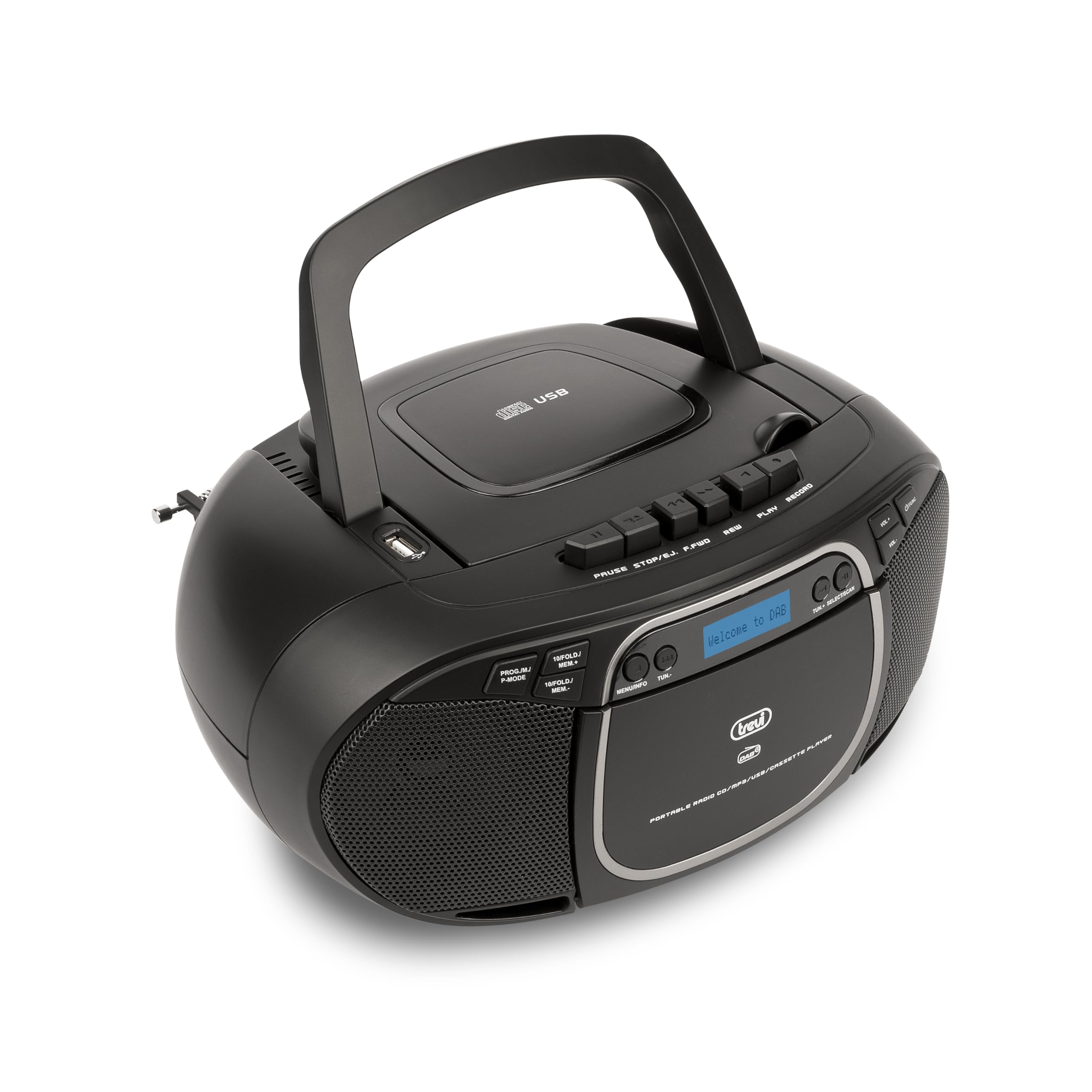 Trevi CMP 576 Stereo Portatile DAB FM, Boombox con Lettore CD e Musicassette, Ingressi USB, AUX-IN e Presa Cuffia