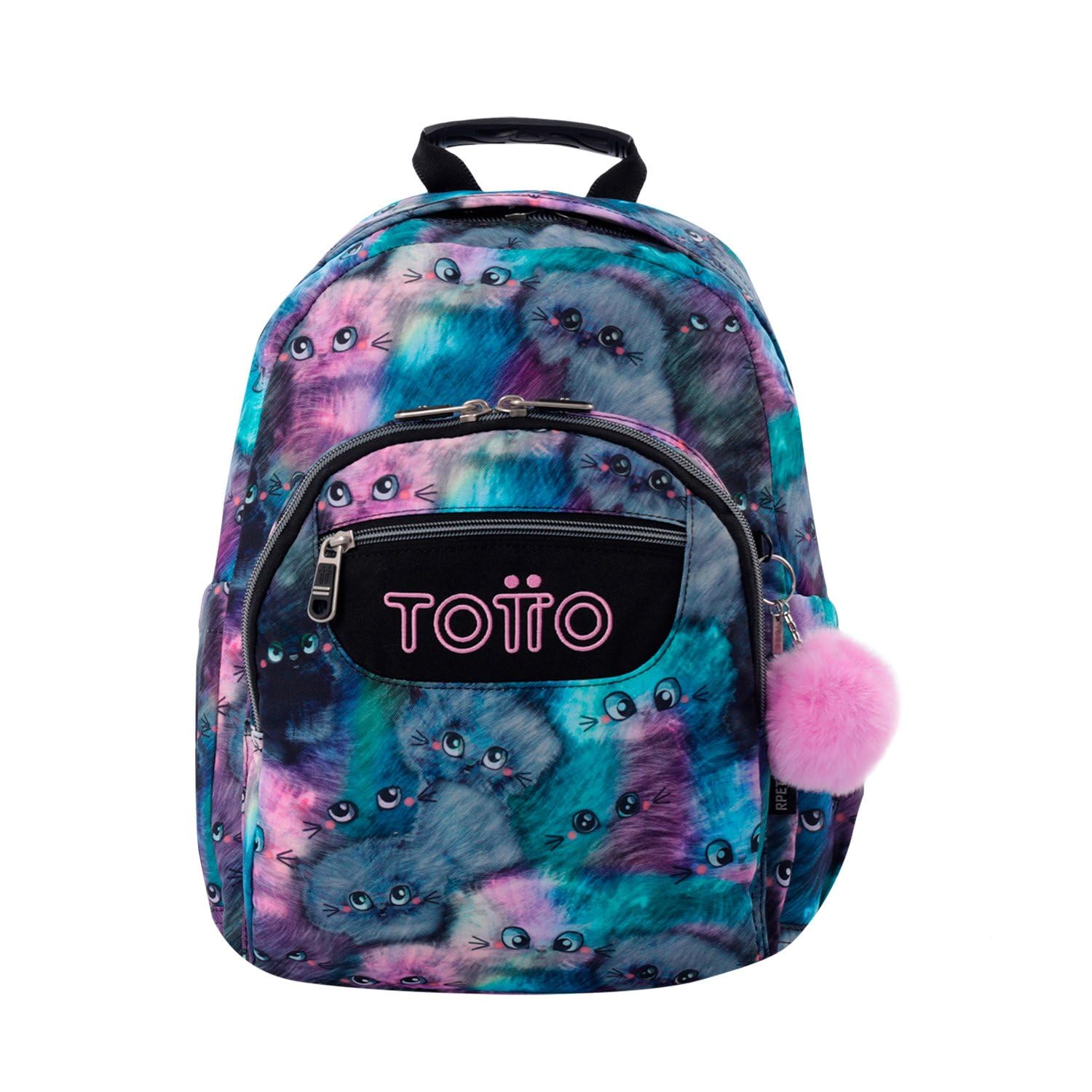 TOTTO - Mochila Escolar, Modelo Gommas, Mochila Mediana, Capacidad 15 L, Bolsillo para PC 14", Bolsillo Botella, Espaldar Ergonómico con Flujo de Aire, Cómodas Correas en S, Estampado Kitten Gris