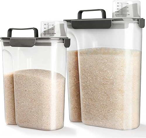 Miniatura 8 de Recipiente de almacenamiento de arroz, dispensador hermético de alimentos secos de 5 a 10 libras, recipiente de comida para mascotas, perros
