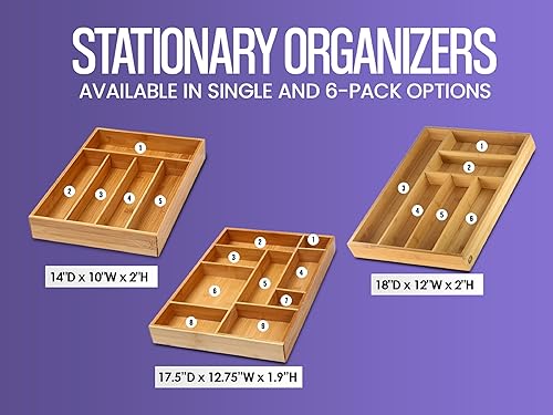 Miniatura 4 de YBM Home Bandeja de cubiertos de bambú con 5 compartimentos, 338