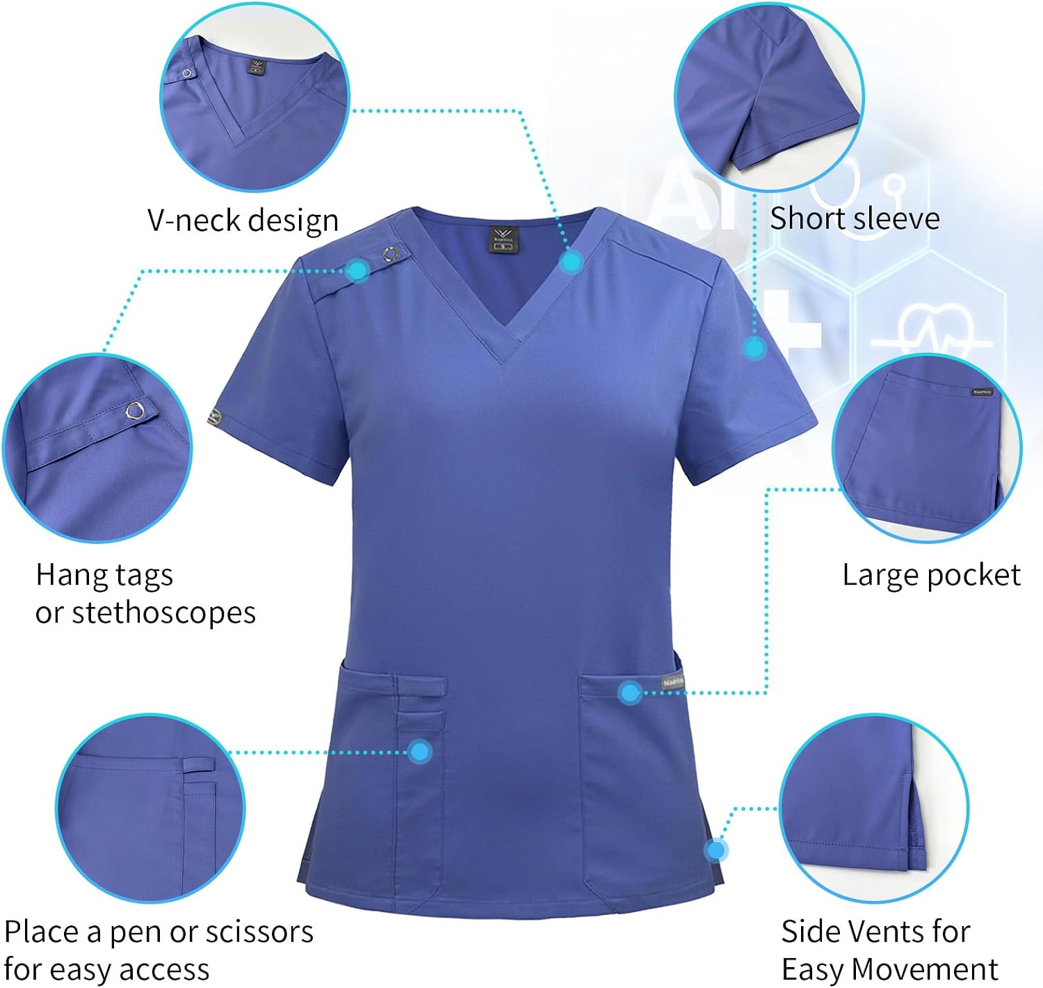 Moisture Wicking Short Sleeve Scrubs Set for Nurses,Sizes M-XXL,5 Colors For Your Choice