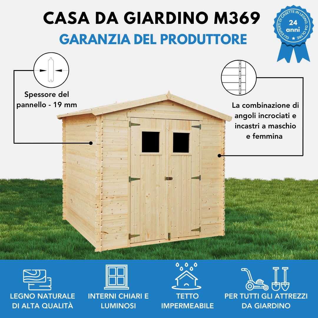 Casetta da Giardino in Legno per Esterni - L226xL236xA218 cm/ 4,33 m2 - Piccola Casetta in Legno, Rimessa Attrezzi, Deposito Bici - TIMBELA M369
