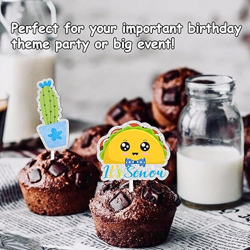 Miniatura 7 de 18 piezas de purpurina azul It's Senor Cute Taco Bout Postre Cupcake Topper Mexicano Delicioso Comida Fiesta Festival Temático Suministros