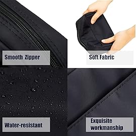 Hekyip Rectangular Beauty Bag, Small Travel Makeup Bag for Purse, Portable Waterproof Cosmetic Pouch for Ladies Women (Rectangular All Black)