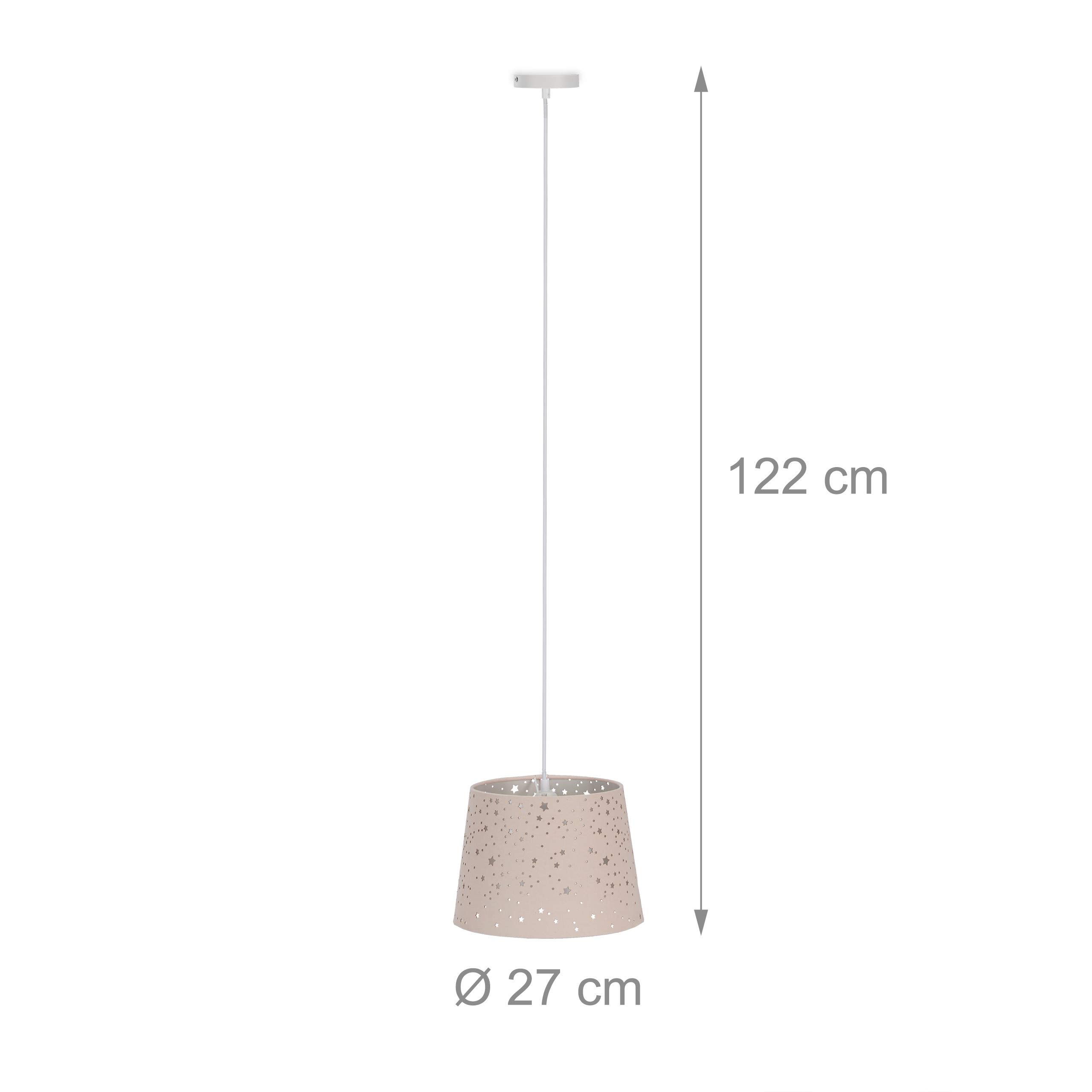 Relaxdays Kinderzimmerlampe Sterne, hängende Schirmlampe für Mädchen, Sternenhimmel Motiv, E27, runder Stoffschirm, rosa