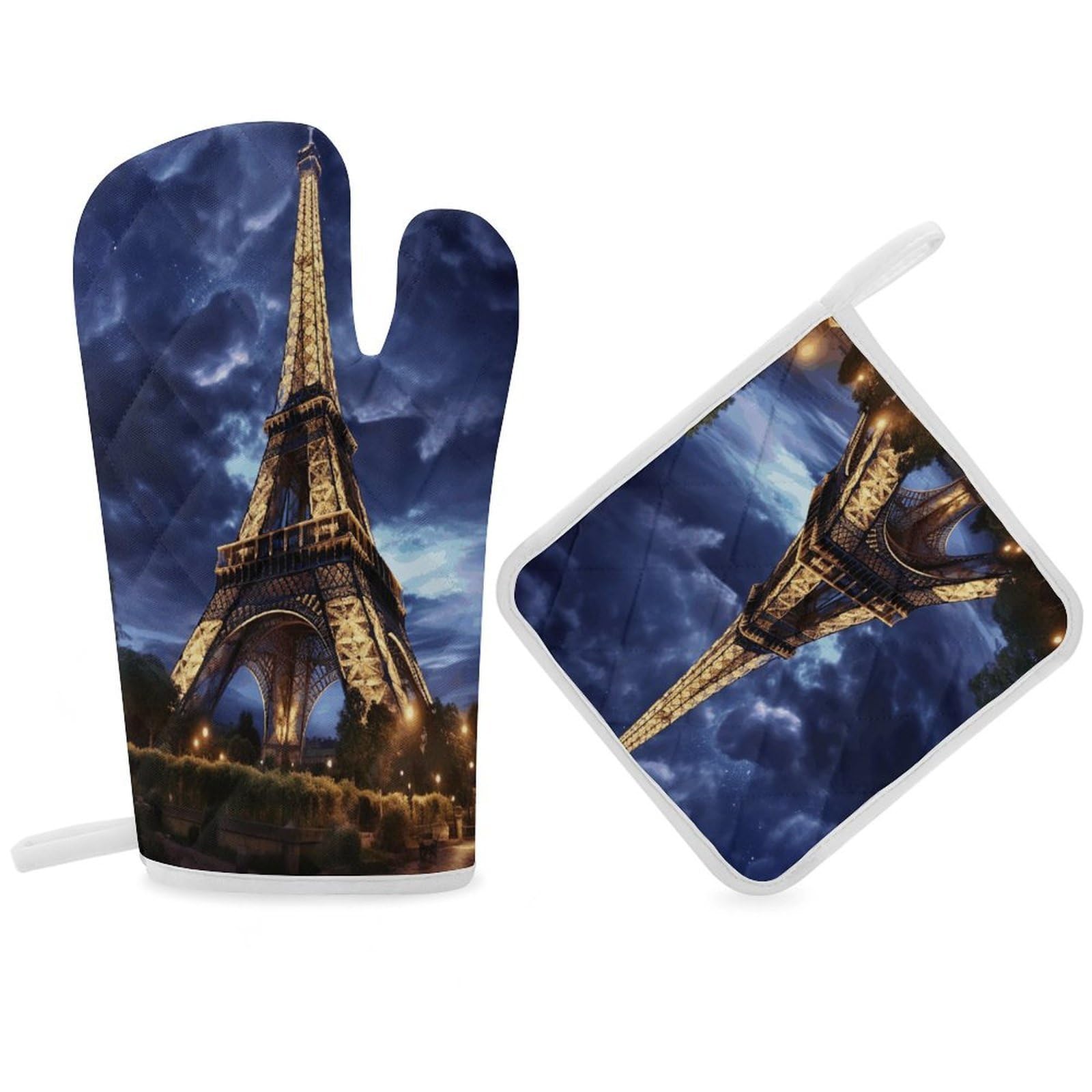 Fodpand Women's Style Fantasy Eiffel Tower Oven Mitts And Pot Holders Sets,Oven Gloves For Kitchen Oven Mitts And Potholders For Baking Cooking Grilling Apartment Essentials