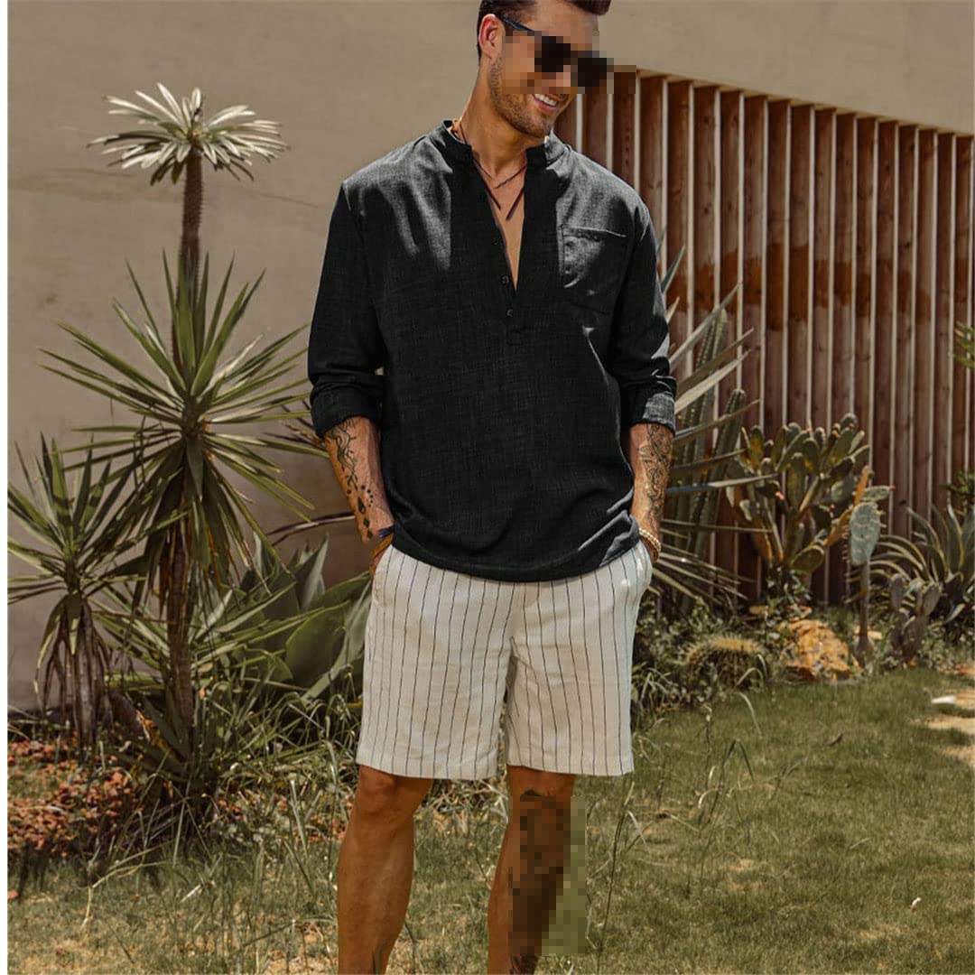 Blusa casual para hombre, holgada, de manga larga, Henley