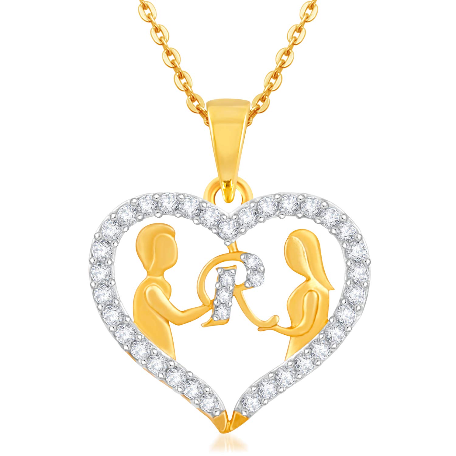 Kanak Jewels Couple Pendant "R" Letter Gold plated Valentine Latest American Diamond for Women Girls Girlfriend Men Boys Couples Lovers Design alphabet Cubic Zirconia Brass Chain Brass Pendant (B08FDWZMTV) Amazon Price History, Amazon Price Tracker