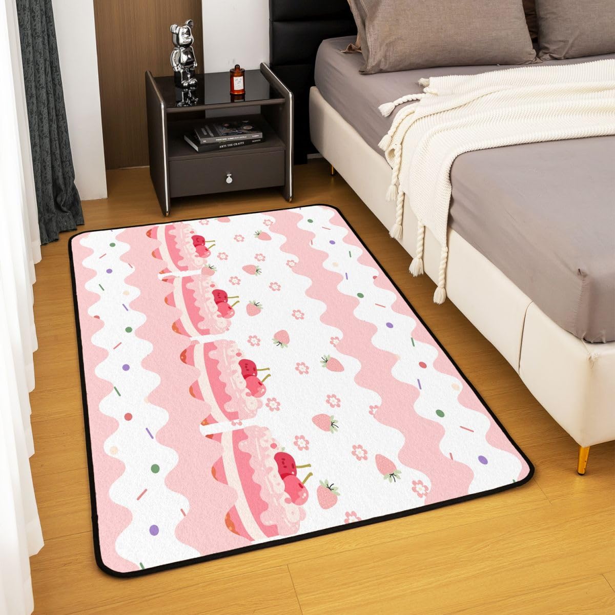 Dywan do salonu, różowy, truskawkowy, 100 x 150 cm, kremowy, do ciast i sypialni, dla dzieci, nastolatków, słodkie kwiaty, słodka księżniczka, mata do wnętrz, dekoracja domu