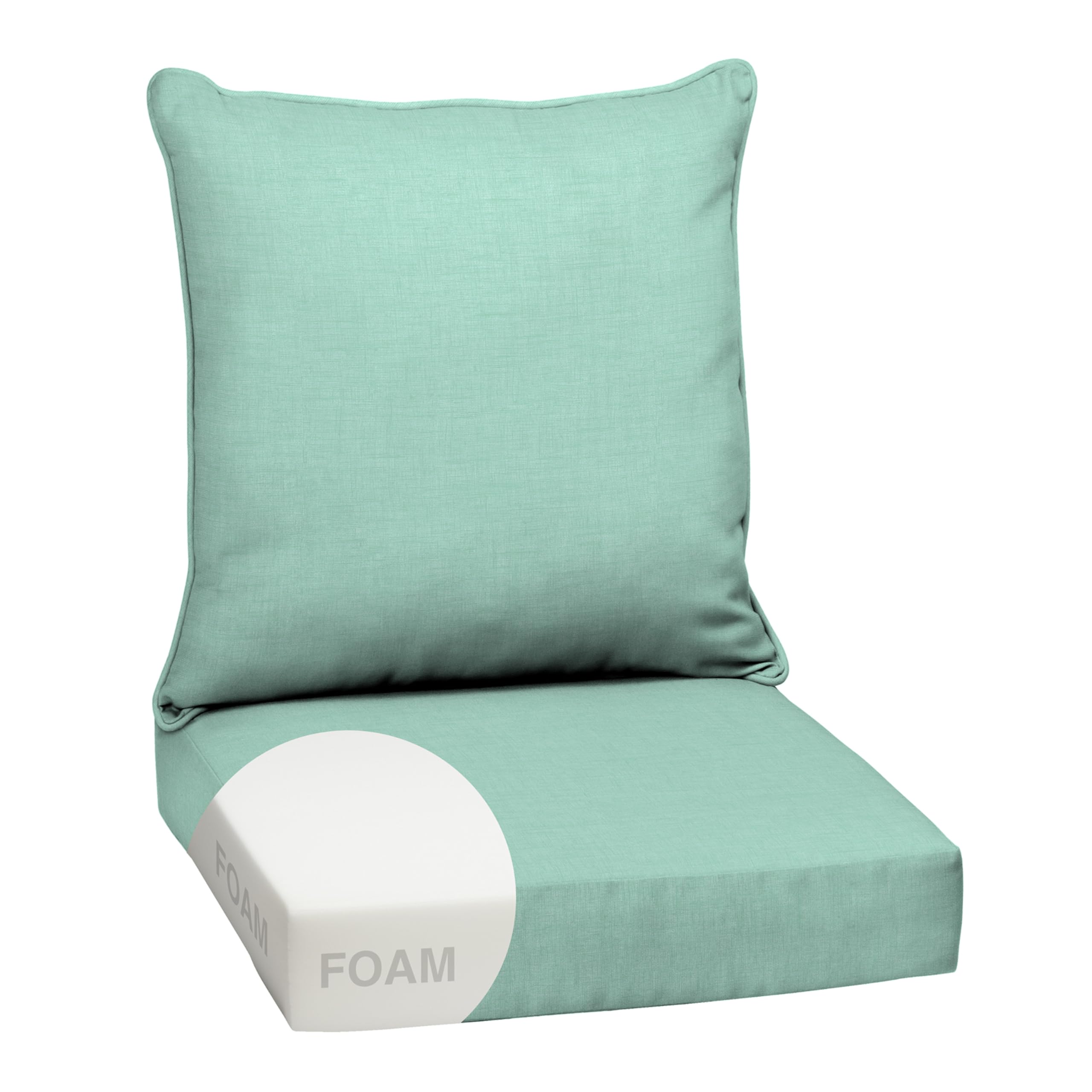 Arden Outdoor Foam Deep Seat Cushion Set, 24 in x 24 in, Weather-Proof, Rain-Proof, Fade Resistant Patio Cushion, Bottom and Back Cushion for Chair, Sofa, and Couch Aqua Leala