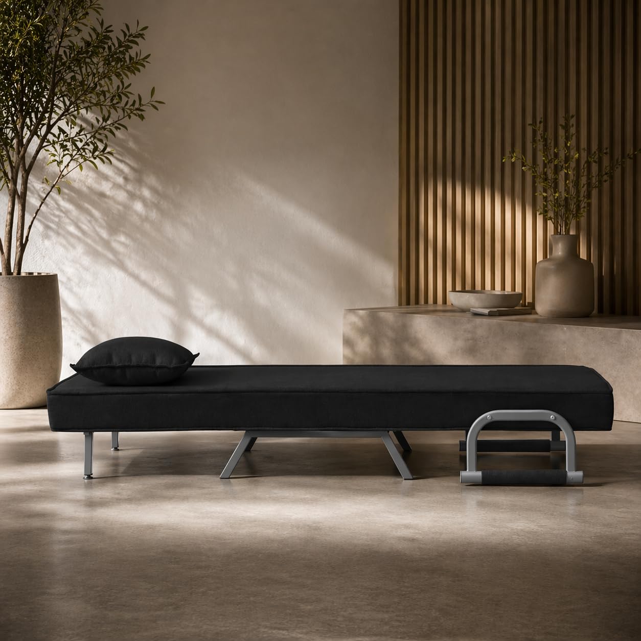 TED fotel do spania, 3 w 1, z podłokietnikami, funkcja łóżka, regulowane oparcie, w zestawie poduszka pod głowę, do 200 kg, relaksacyjna sofa, składane łóżko dla gości do salonu, czarny