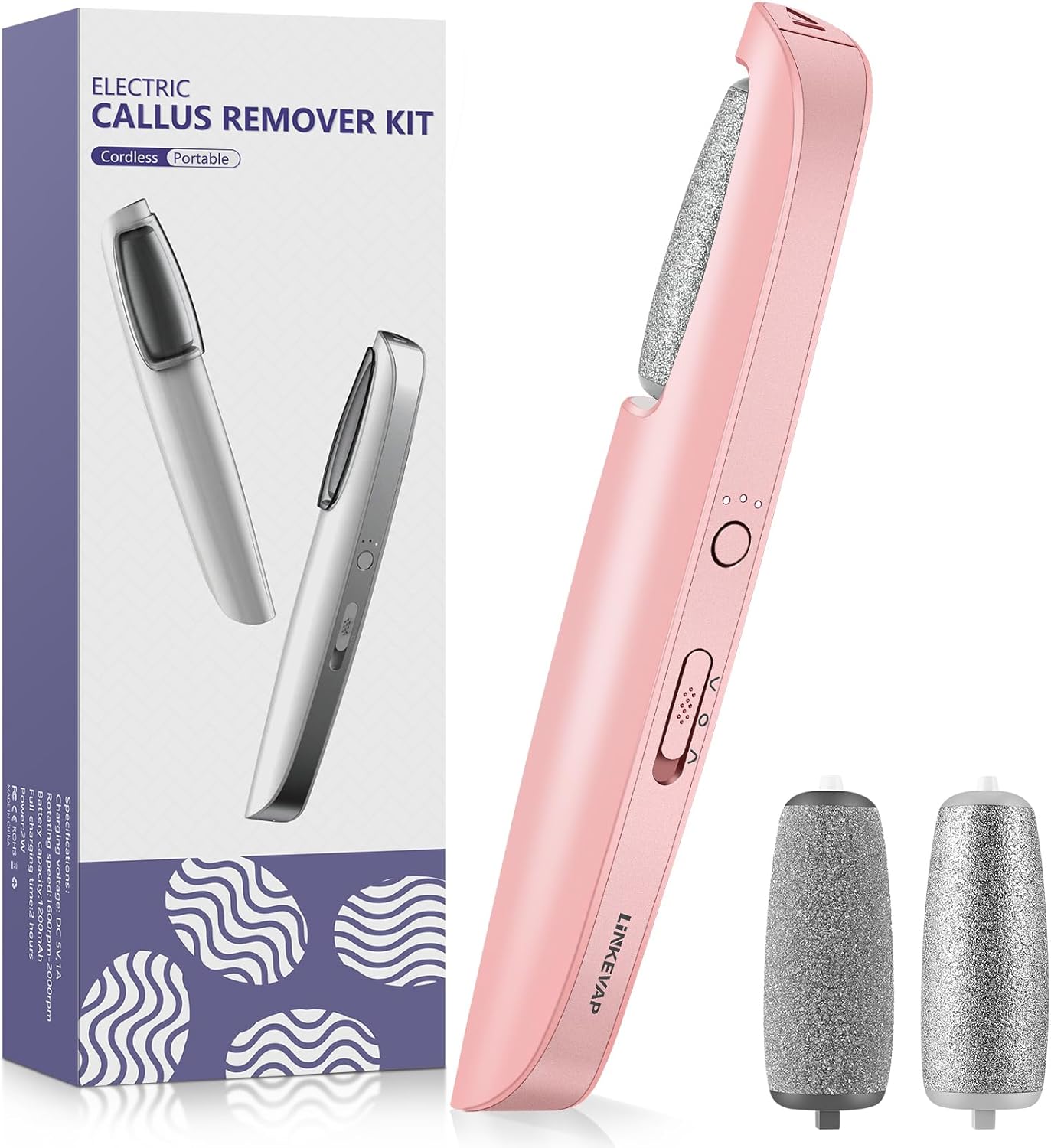 Electric Callus Remover for Feet, Professional Pedicure Kit Foot Scrubber for Dry, Dead, Cracked, Hard Skin, at Home Feet Spa Care Kit for Men & Women (Pink-A)
