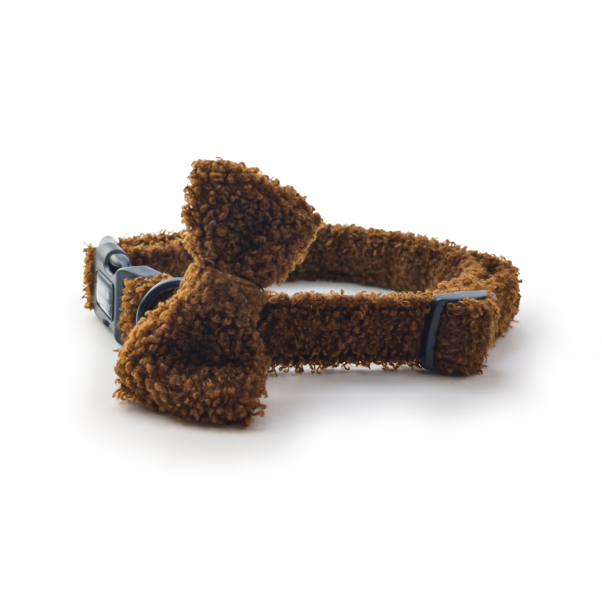 HugglePets Skye & Murphy Teddy Bear, Soft Dog Collar and Bow Tie Set | Espresso (Rich Brown) | Teddy Bear Texture with Detachable Doggy Bow Tie | Brown Dog Collar | Size Medium (30-50cm