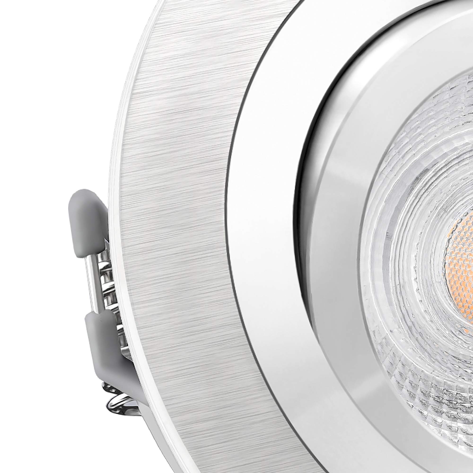 SSC-LUXon 6 Stück RF-2 runde Einbauspots LED Set schwenkbar gebürstet - mit GU10 LED 5W LumiFLEX drei Lichtmodi - Alu Einbau Deckenspot