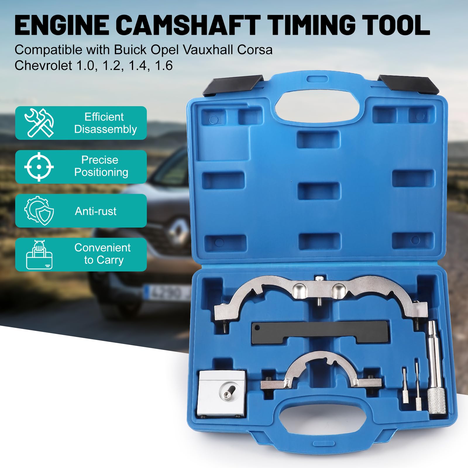 LALAGO 7 pezzi Set di Strumenti di Bloccaggio, Attrezzo Messa In Fase della Fasatura del Motore, Utensile Cinghia Dentata Compatibile con Buick Opel Vauxhall Corsa Chevrolet 1.0, 1.2, 1.4 1.6 Turbo