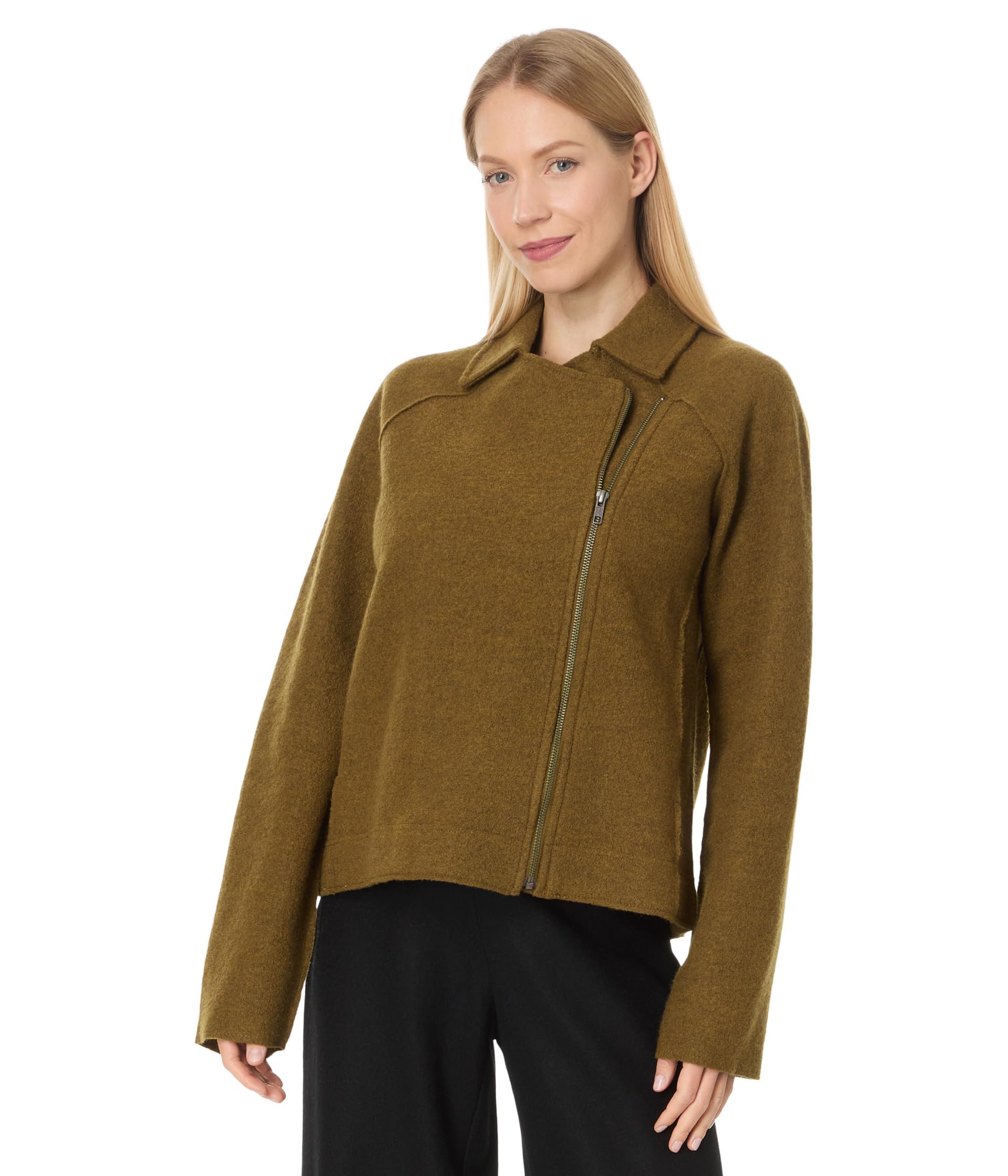 Eileen Fisher Womens Moto Jacket with Zip Front