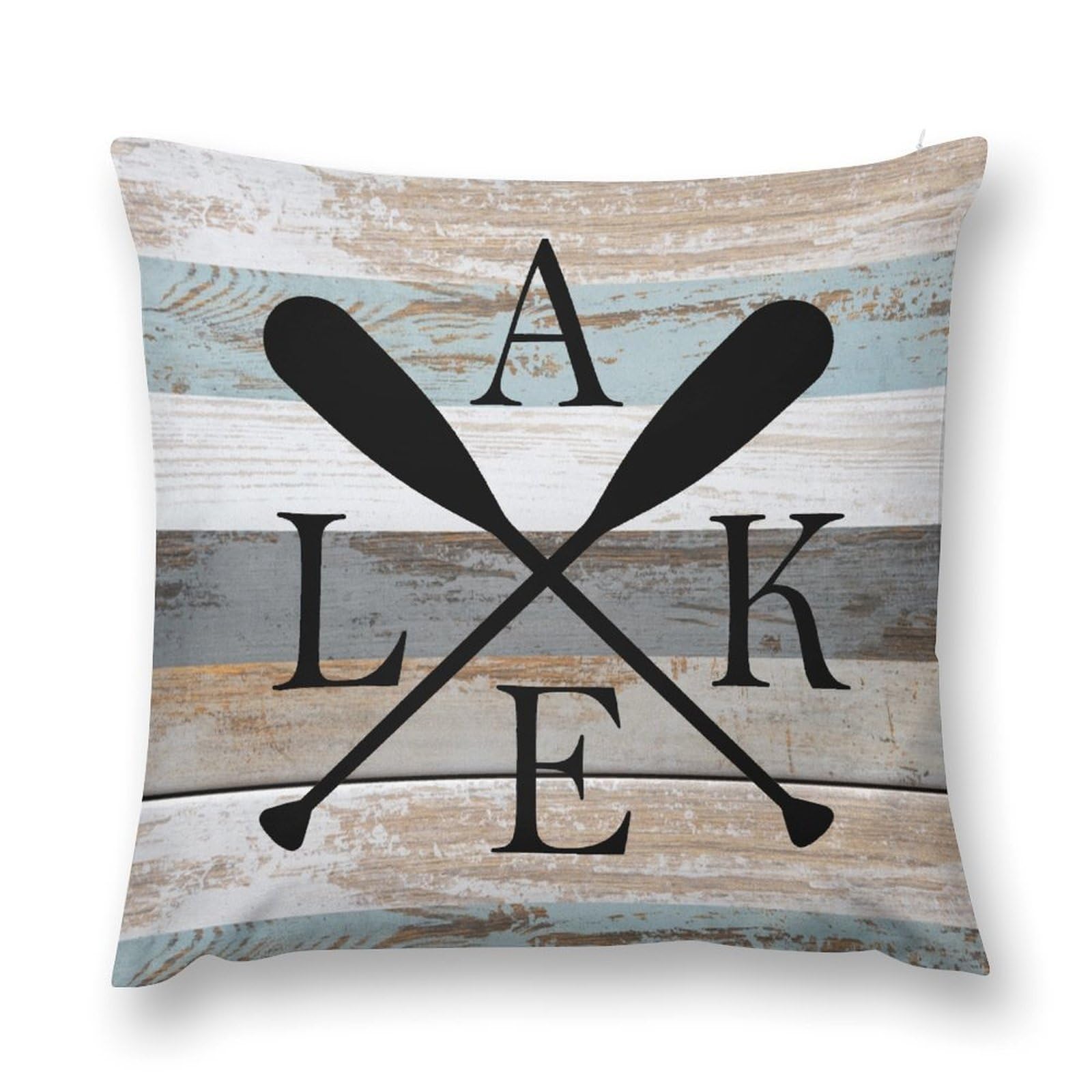moderw Lake Life Throw Pillow Cover, Vintage Country Farmhouse Lake House Couch Pillowcases Retro Wood Farm Lake Paddle Boat Camper Sofa Cushion Case for Home Bed Decor 18x18inch