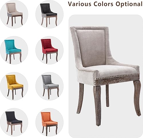 Miniatura 7 de Juego de 2 sillas de comedor rústicas, sillas laterales tapizadas en tela para cocina, comedor, sala de estar, silla de mesa de comedor decorativa