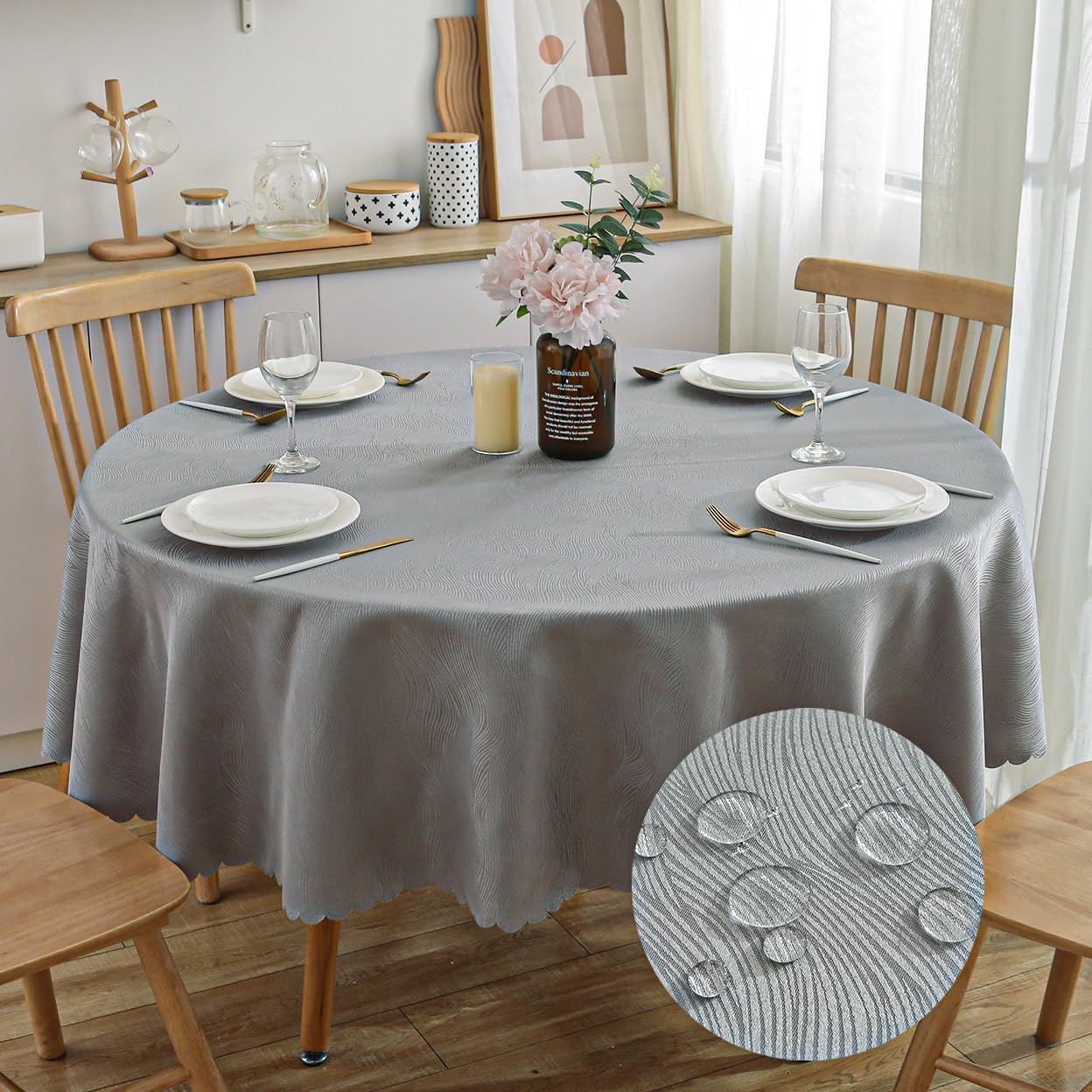SPRICA Round Jacquard Tablecloth Water Resistance Solid Colour Heavy
