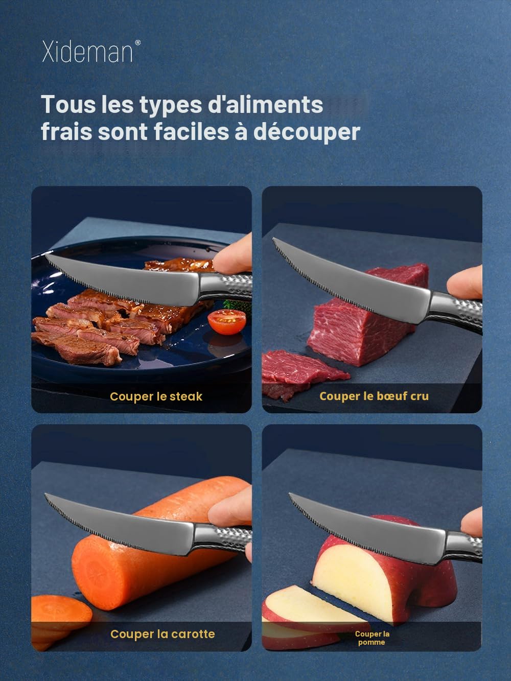 couverts de table 24 pieces martelées noirs avec couteau dentelé 2 en 1 ultra tranchant, menagere inox 18/10 6 personnes, couvert plaqu titane noires couteaux, fourchettes, cuillères
