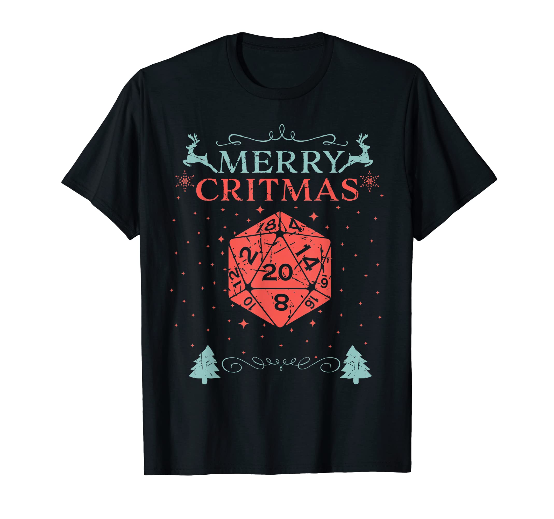 Merry Critmas 20 Sided Dice RPG Christmas Holiday Board Game T-Shirt, Black