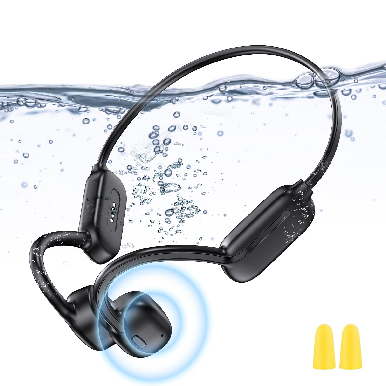 Casque Conduction Osseuse Casque Natation Bluetooth 5.3 Étanche IP68 32G Stockage 150mAh Flexible Casque Bluetooth sans Fil pour Natation Course à Pied Sport Travail