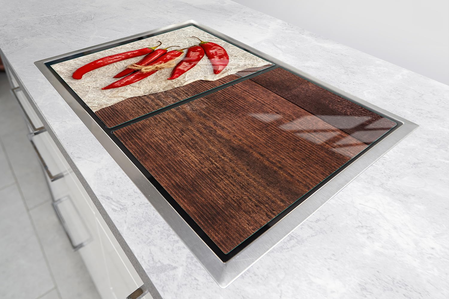 TMK ArtDeko Placa protectora de vitrocerámica 2 x 45 x 52 cm 2 piezas cocina eléctrica universal para inducción protección contra salpicaduras tabla de cortar de vidrio templado, Chile