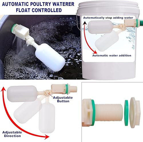 Miniatura 5 de Válvula de flotador de bricolaje controlada agua de pollo,12 "PVC Tee Fitts,Tazas de agua de pollo,Agua de aves de corral Codorniz Pato