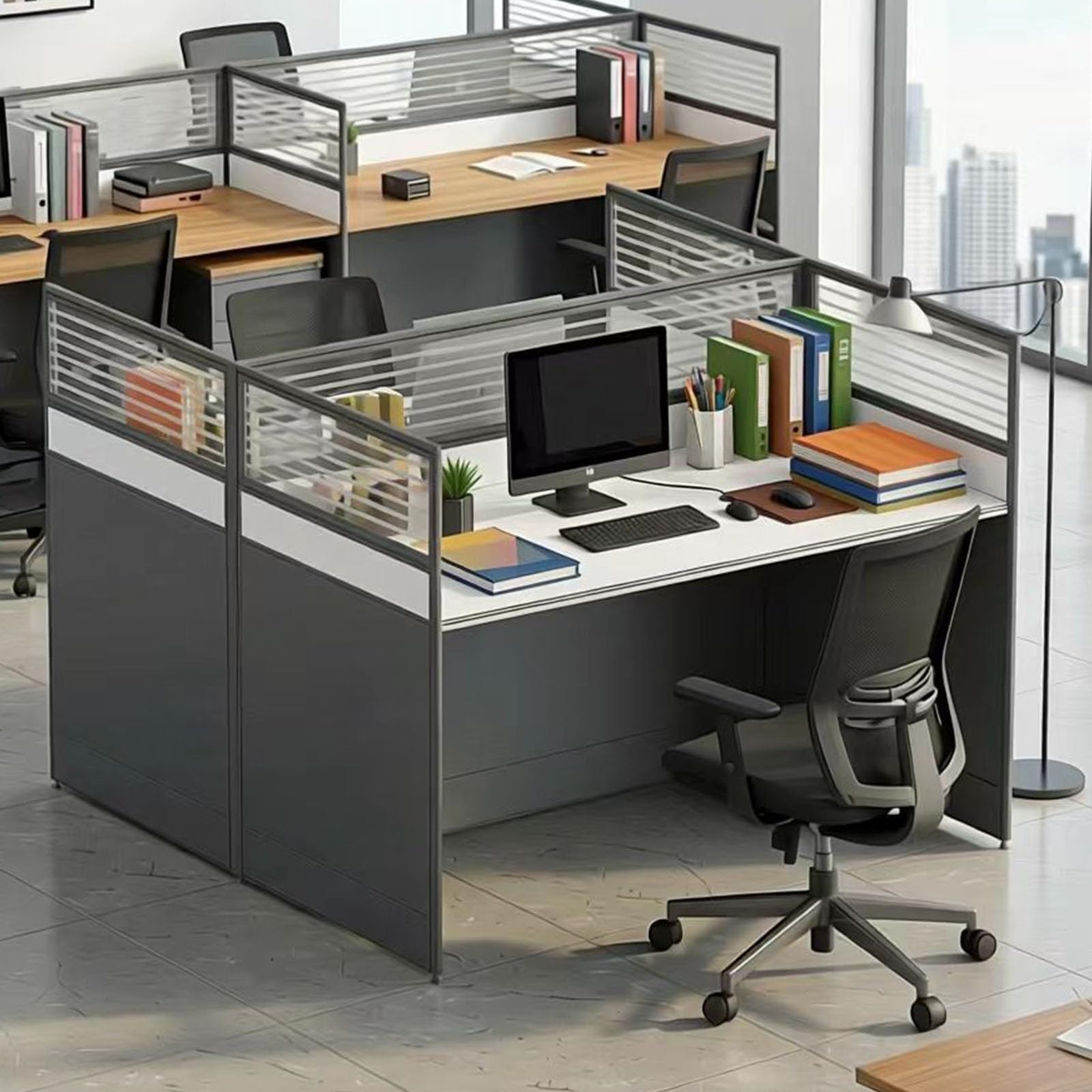 cendbirut Office Cubicle Desks, Computer Desk Workstation with Cable Management, Sturdy Double Computer Desk, Layouts for Multi Person, Home Office, Call Center, Startup