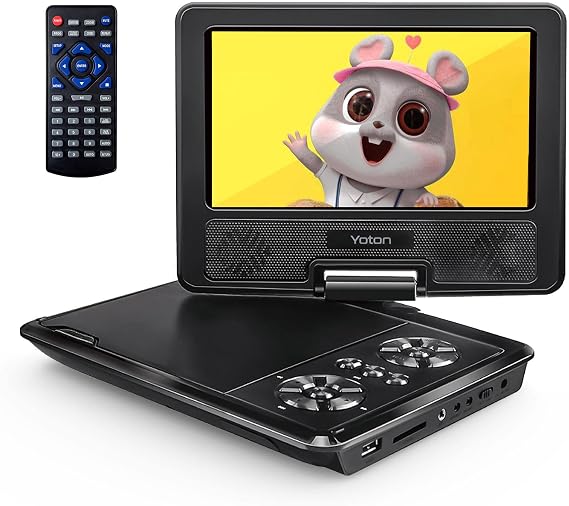 Yoton 9.5" Portable DVD Player, 7.5" HD Screen, Easy Setup for Kids, 6H | Space-Saving, Anti-Shake, All-Region, Support Headphone/AV-IN/AV-OUT/USB/SD Card, Not Support Blu-ray