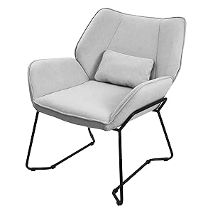 ML-Design Sillón de Salón, Gris Claro Asiento Reclinable de Comedor con Respaldo Extraíble y Reposabrazos Diseño Ergonómico Mueble Tapizado con Funda de Lino y Cojín Taburete con Patas de Metal Negro