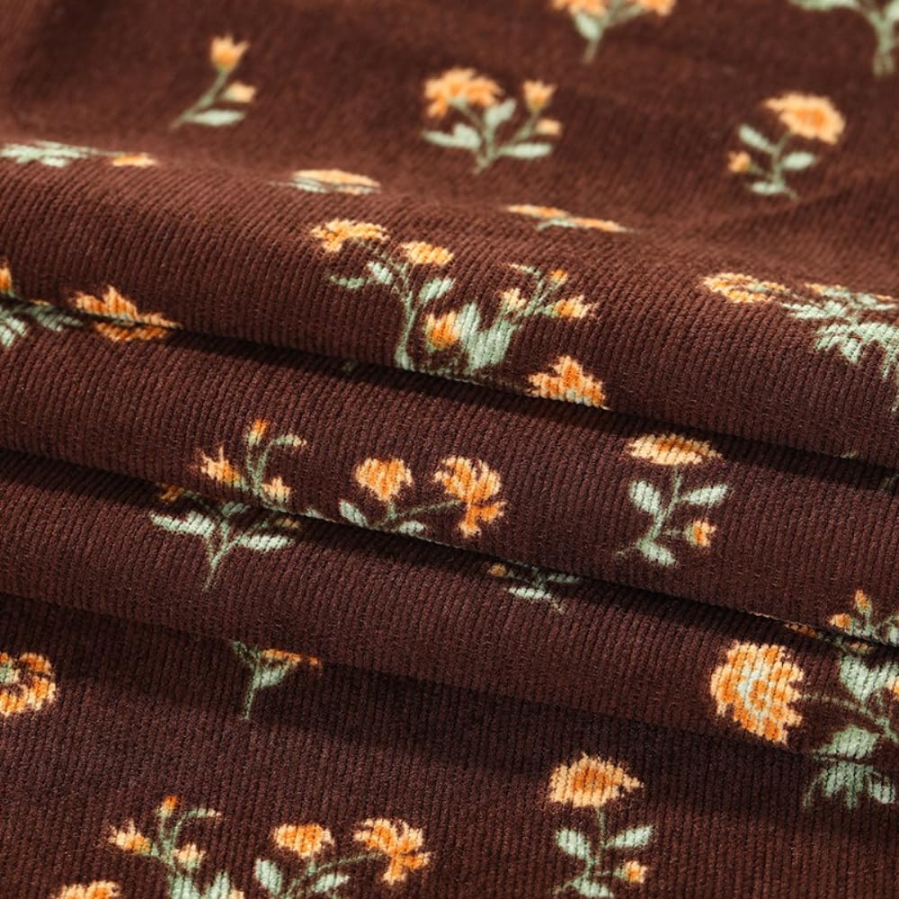 3m Cordstoff Breit 150 cm Blumenstoff Stoff Meterware mit Blumenmuster Bekleidungsstoff Meterware Dekostoff für DIY Nähen Kunsthandwerk Heimtextilien Kleidung Röcke Loungewear,Aprikose A