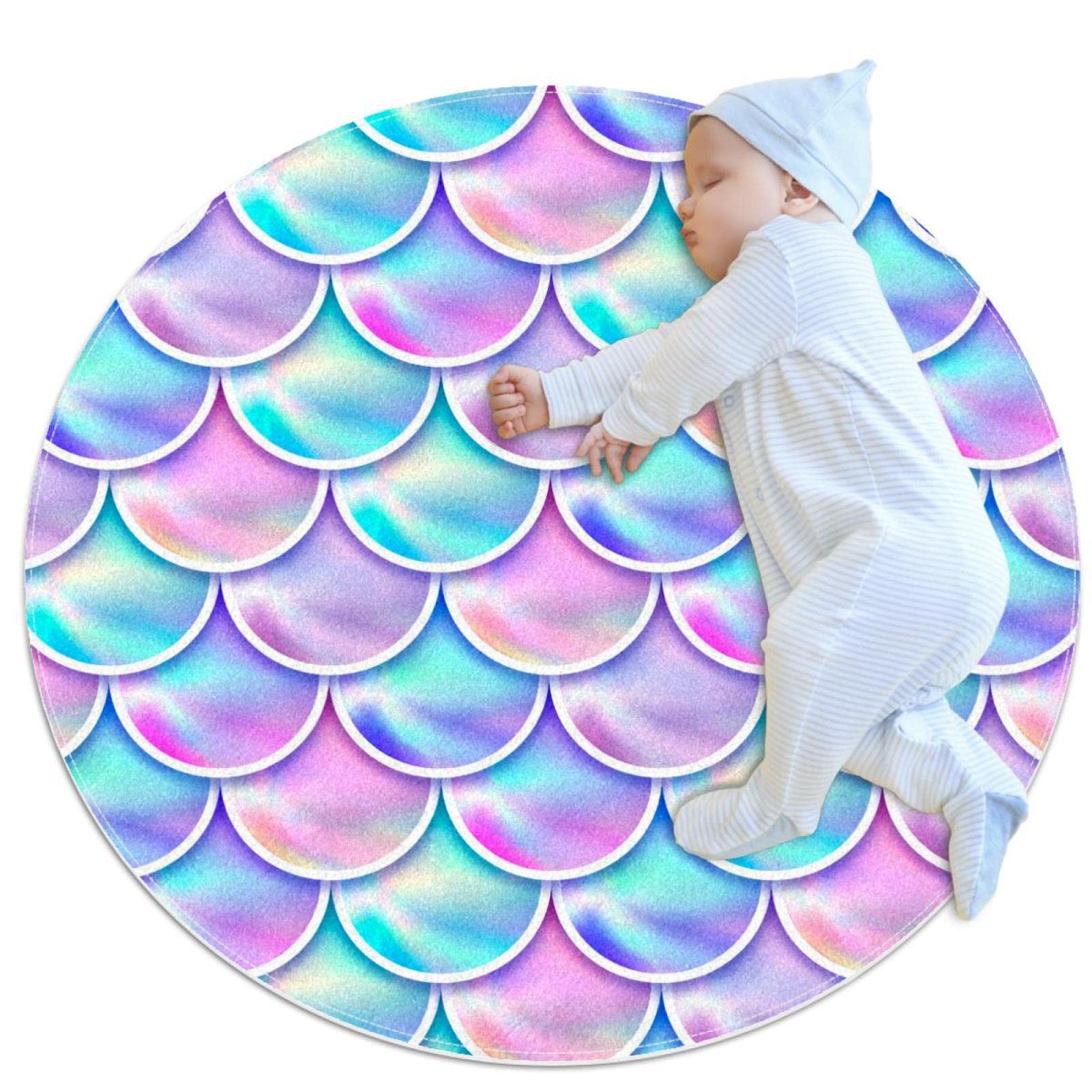 Tapis de salle de bain antidérapant rond 1m motif sirène pour chambre coucher