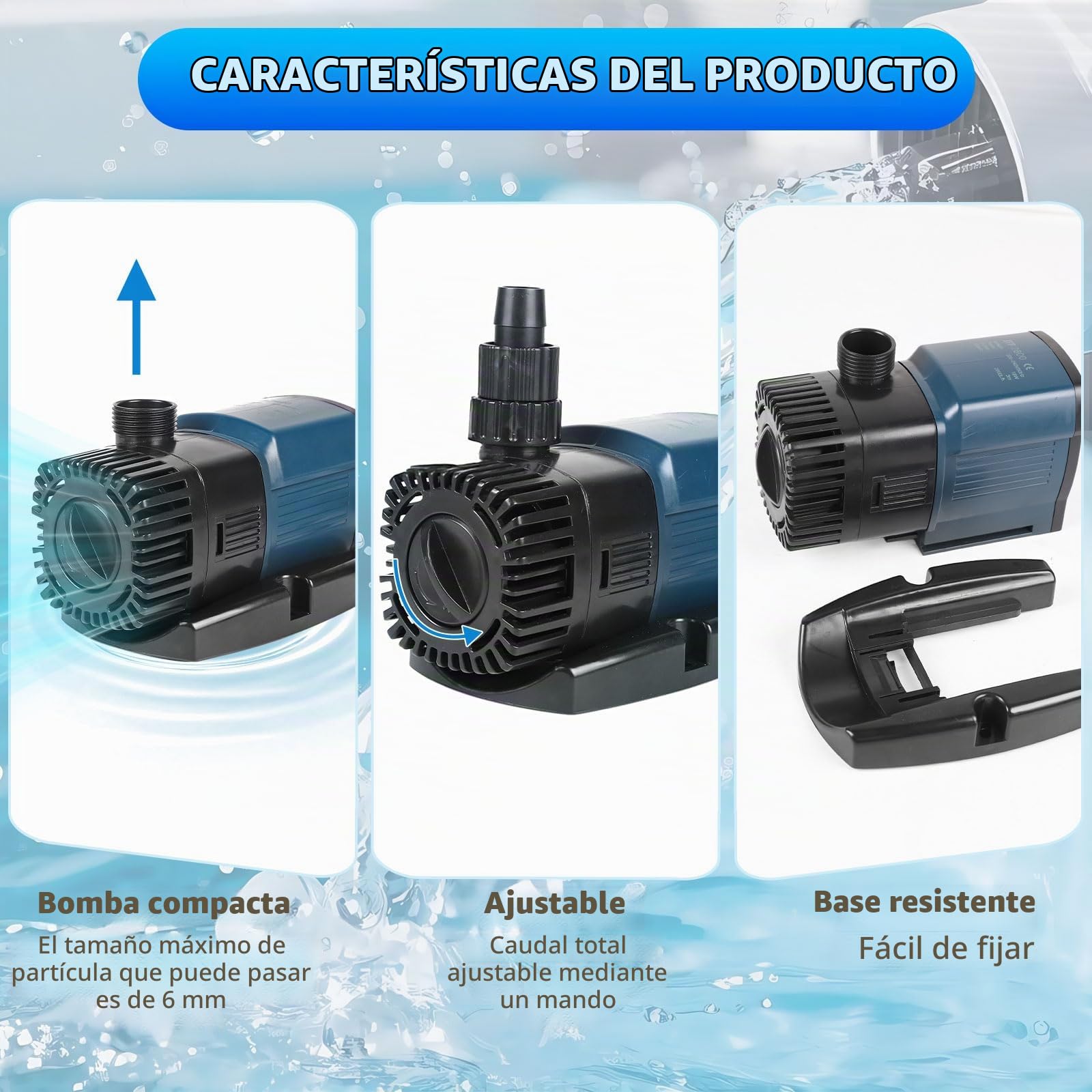 SWAWIS Bomba de Agua 38W 5800L/H Bomba Estanque Bomba de Filtro de Bajo Consumo Sumergibles Alt. max. 5,2M Cable 10M para Acuario Ajustable con Controlador Externo