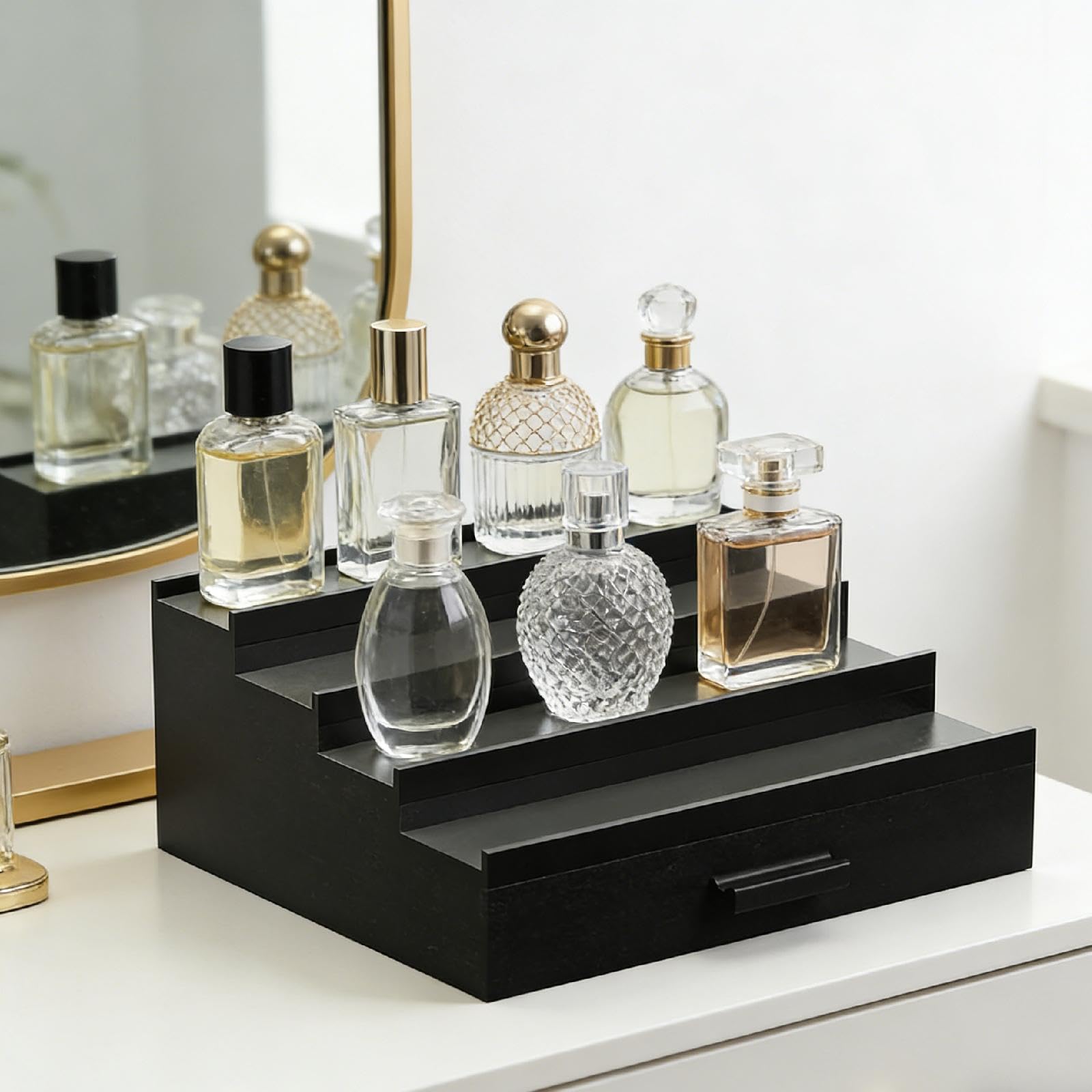 rockible Organizzatore per profumi, espositore per profumi da Uomo e da Donna, Ideale Come Regalo, Elegante Supporto in Legno per lozioni e Anelli da scrivania