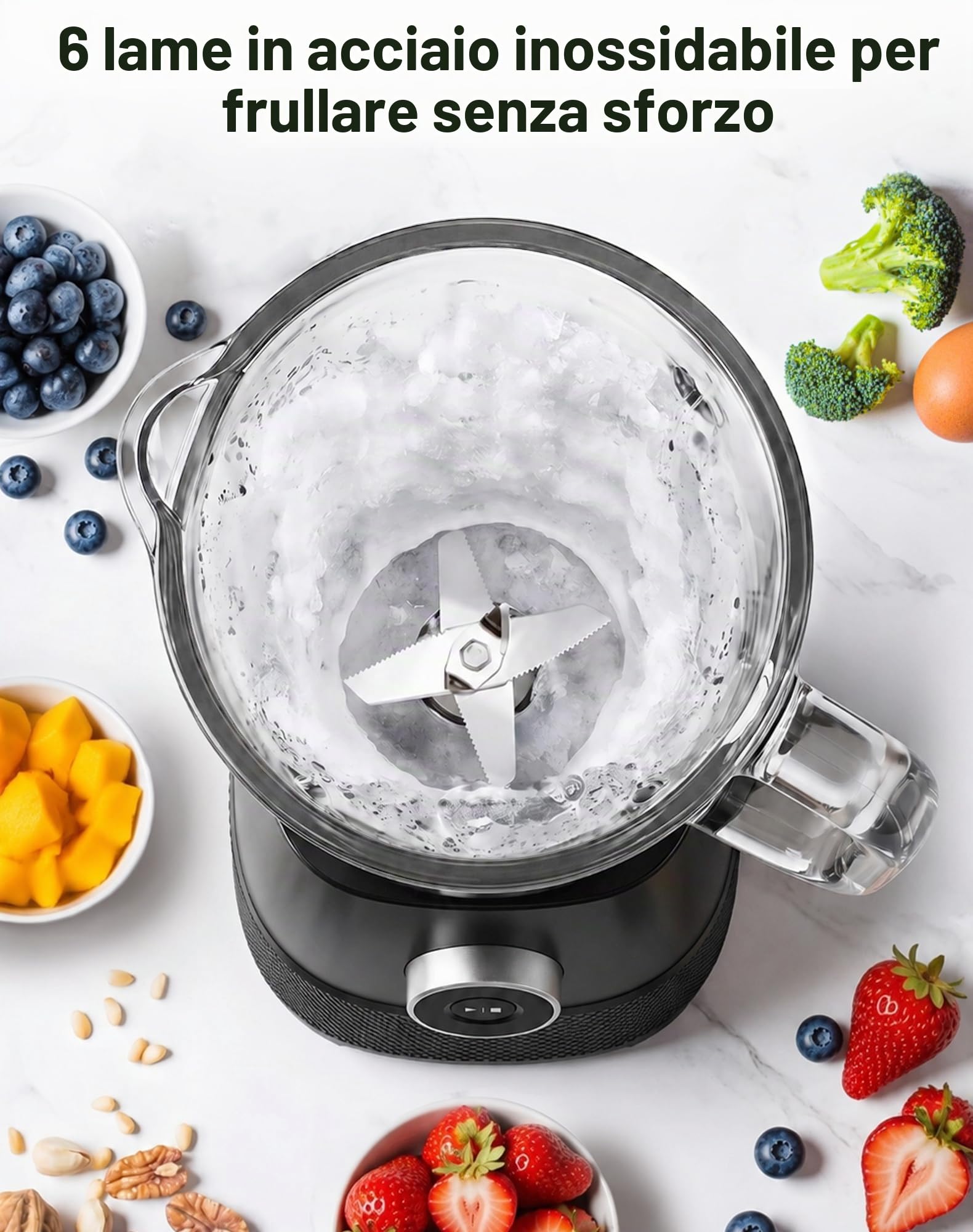 Frullatore, 1500W Elettrico Frullatore Smoothie con Caraffa in Vetro da 1,5L e Bottiglie Portatili 600ml, Velocità Regolabile, Lama in Acciaio Inox per Gelato, Frutta, Verdura