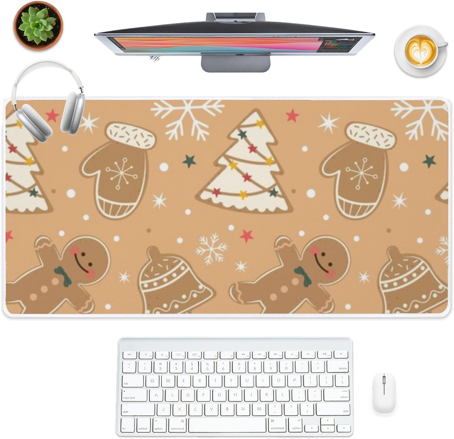 Yummy Vintage Gingerbread Mouse Pad Large Gaming Keyboard with Non- Slip Rubber Base Smooth Face Dry Erase Desk Pad Large Mousepad Desk Decor Girl
