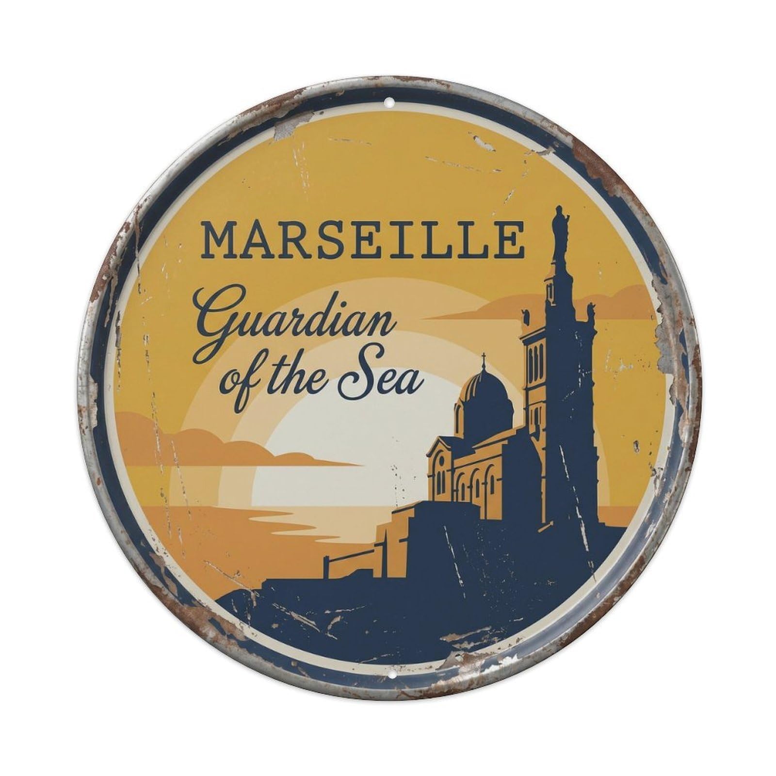Basilica Hilltop Lounge Sanctuary Metal Tin Sign Plaque Wall Decor for Cafe, Club, Garden Round Metal Poster 8x8Inch