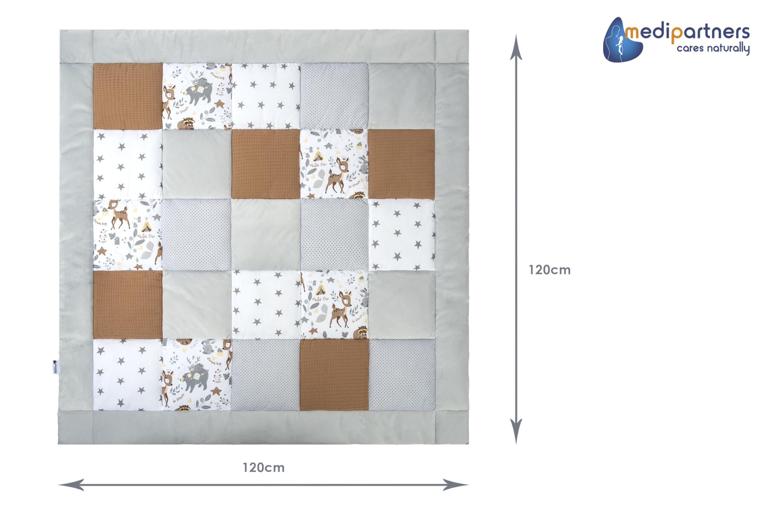 Medi Partners Coperta per neonati 100% cotone 120x120cm multifunzionale Morbido spesso Tappetino da gioco Inserto per box